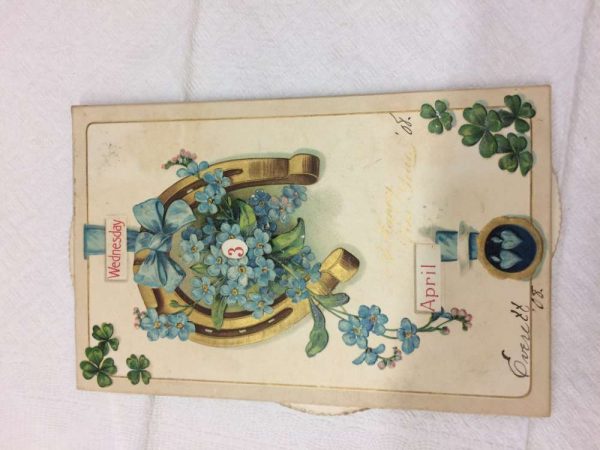 Mechanical Calendar horseshoe flowers 4-leaf clovers hearts antique pc Z50054