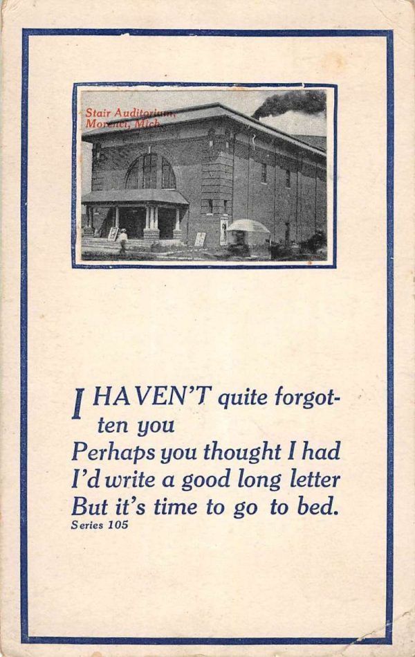 Morenci Michigan Stair Auditorium Poem Antique Postcard K101291