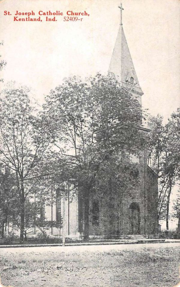 Kentland Indiana St Joseph Catholic Church Street View Antique Postcard K101304