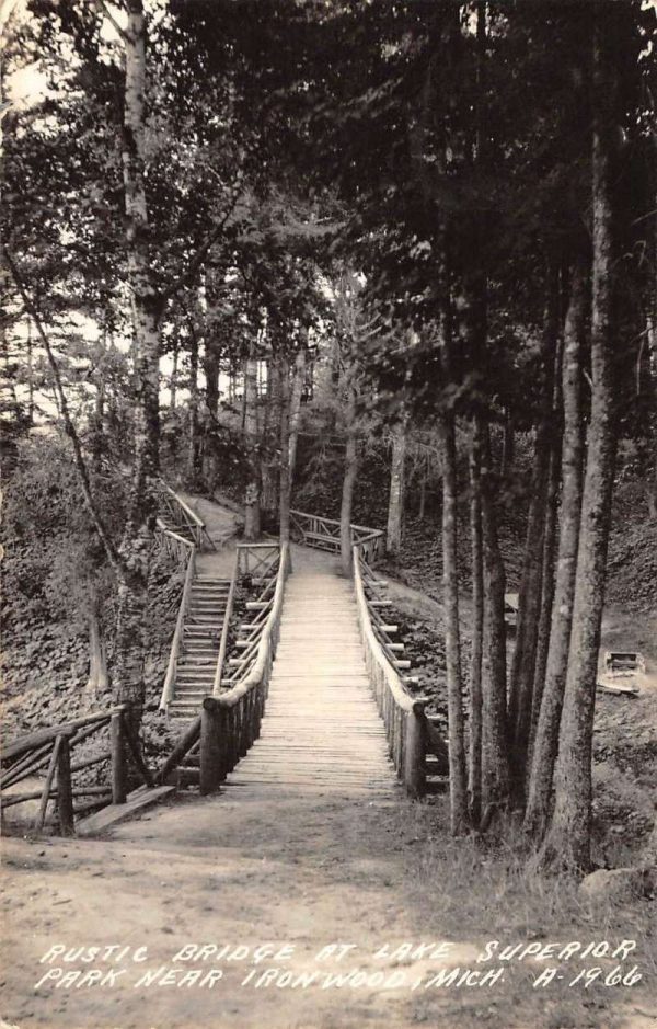 Ironwood Michigan Rustic Bridge Real Photo Antique Postcard K101343