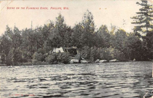 Phillips Wisconsin Flambeau River Waterfront Antique Postcard K101418