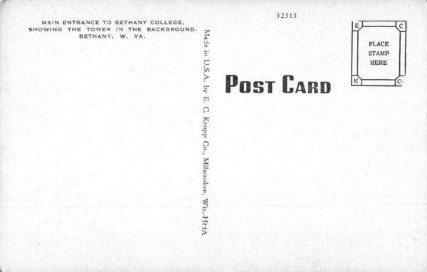 Bethany West Virginia Bethany College Main Entrance Antique Postcard J79360 - Image 2