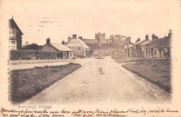 Bamburgh Village England Street Scene and Castle Antique Postcard J79442