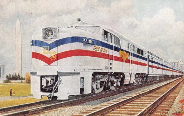 Washinton Monument Freedom Train Engine Antique Postcard J79465