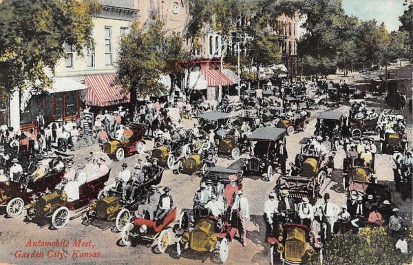 Garden City Kansas Automobile Meet Early Car Antique Postcard K103806
