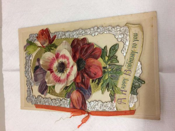 A Happy Birthday To You flowers attached booklet with ribbon antique pc Z50053