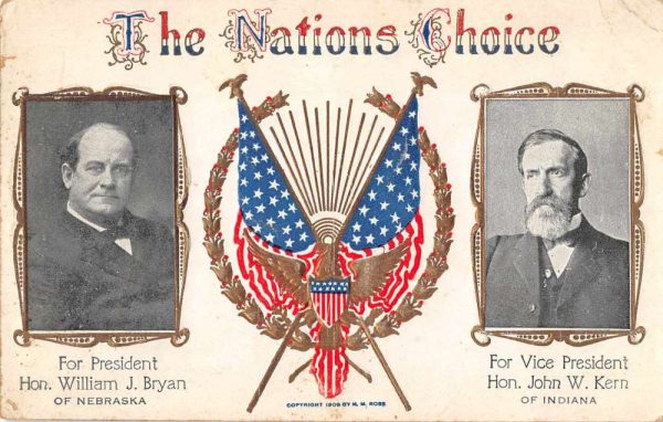 1908 Presidental Election Democrate Party Bryan Kern Antique Postcard J79640
