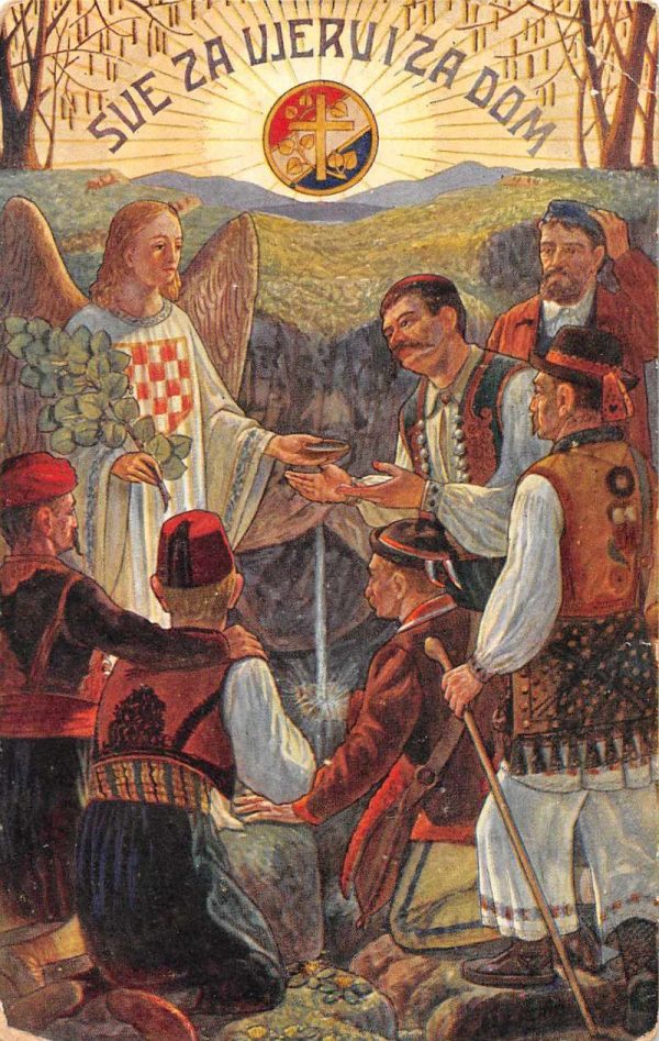 Religious Greetings Angel with Water Antique Postcard J79653