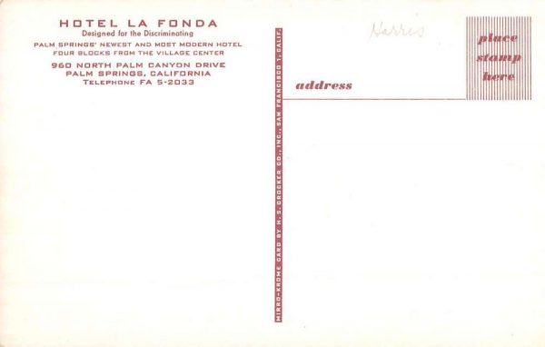 Palm Springs California Hotel La Fonda Pool View Vintage Postcard K103975 - Image 2