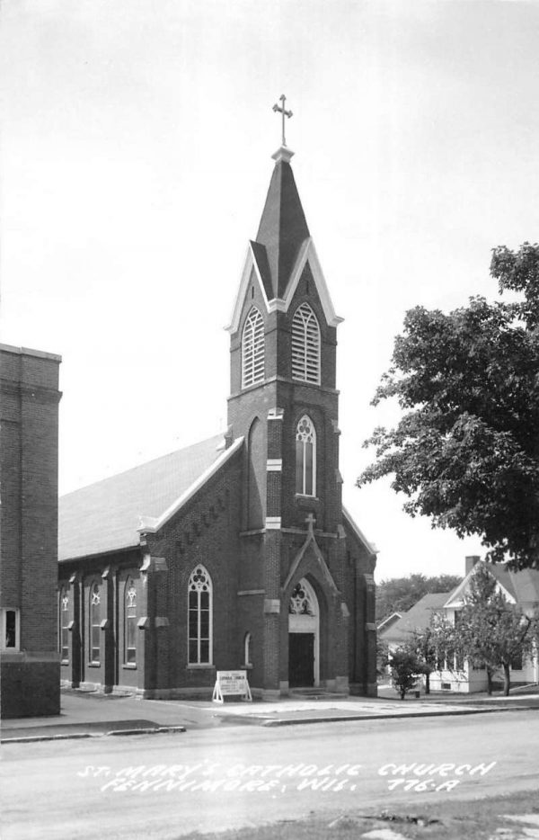 Fennimore Wisconsin St Marys Catholic Church Real Photo Antique Postcard K104027