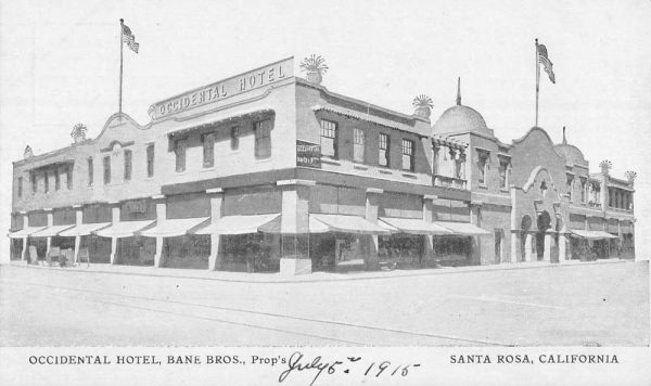 Santa Rosa California Occidental Hotel Street View Antique Postcard K104221
