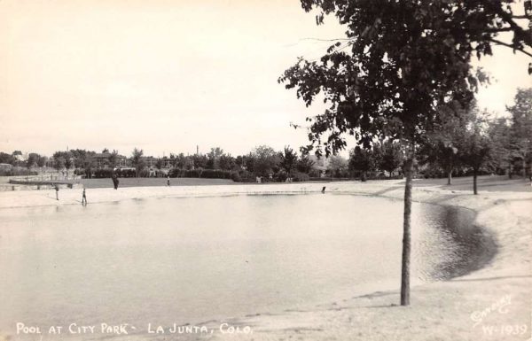 La Junta Colorado City Park Pool Real Photo Antique Postcard K104247