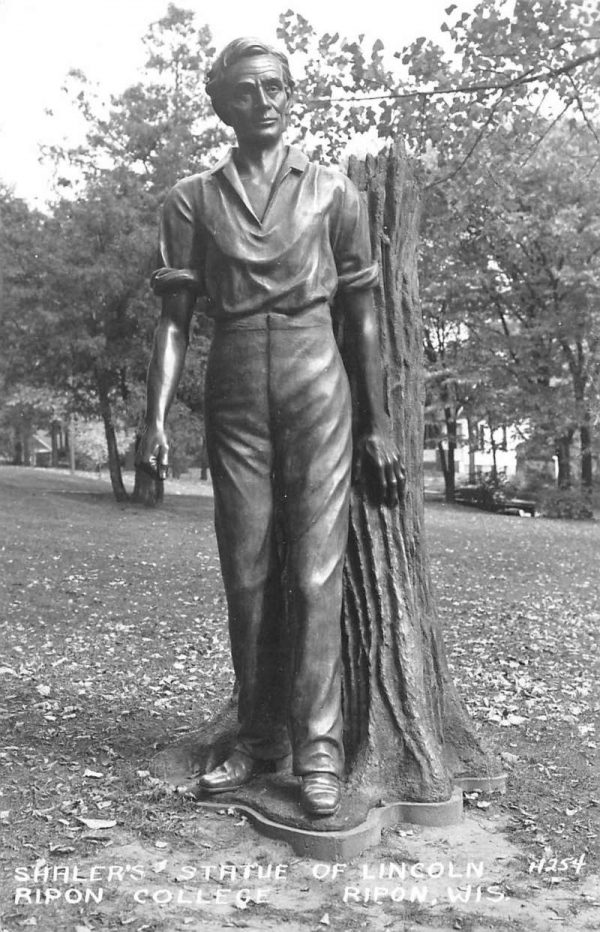 Ripon Wisconsin College Shaler Statue Real Photo Antique Postcard K104276