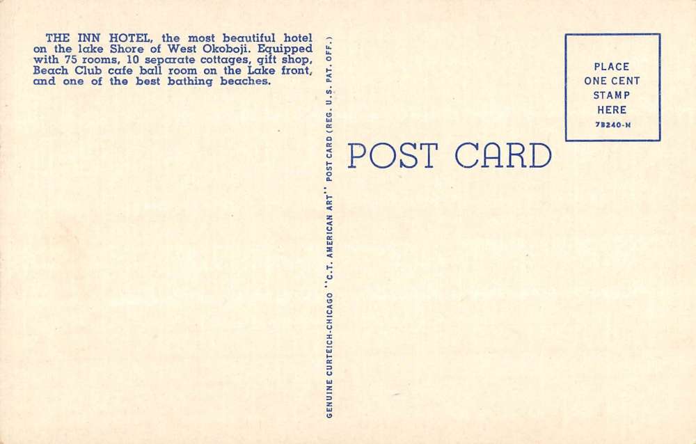 Lake Okoboki Iowa Inn Hotel Waterfront Antique Postcard K104290 - Image 2
