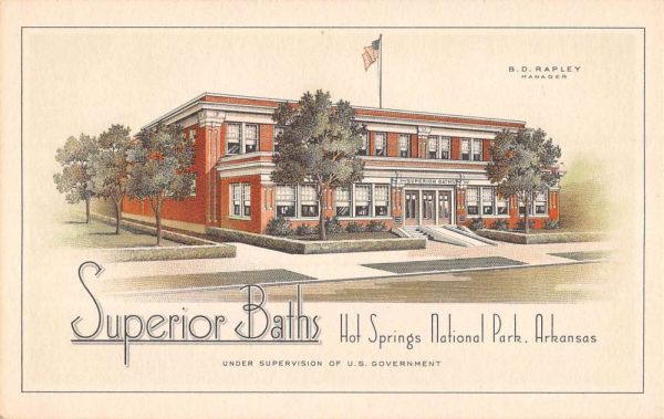 Hot Springs Arkansas Superior Baths Street View Antique Postcard K104308