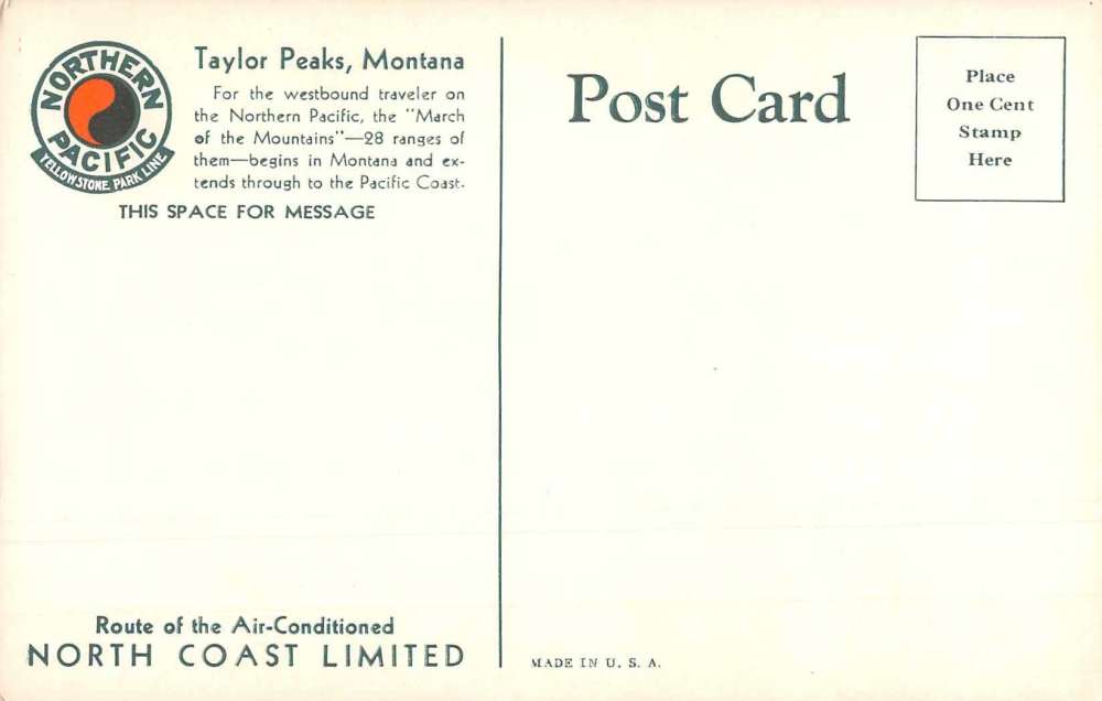 Taylor Peaks Montana Northern Pacific Yellowstone Park Line Postcard J79771 - Image 2
