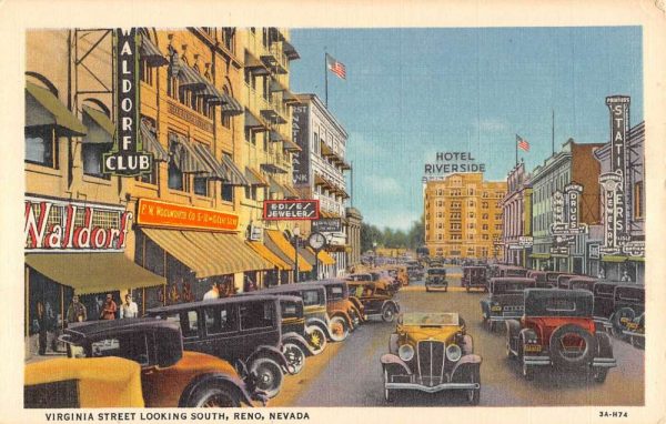 Reno Nevada Virginia Street Scene Looking South Antique Postcard K104396