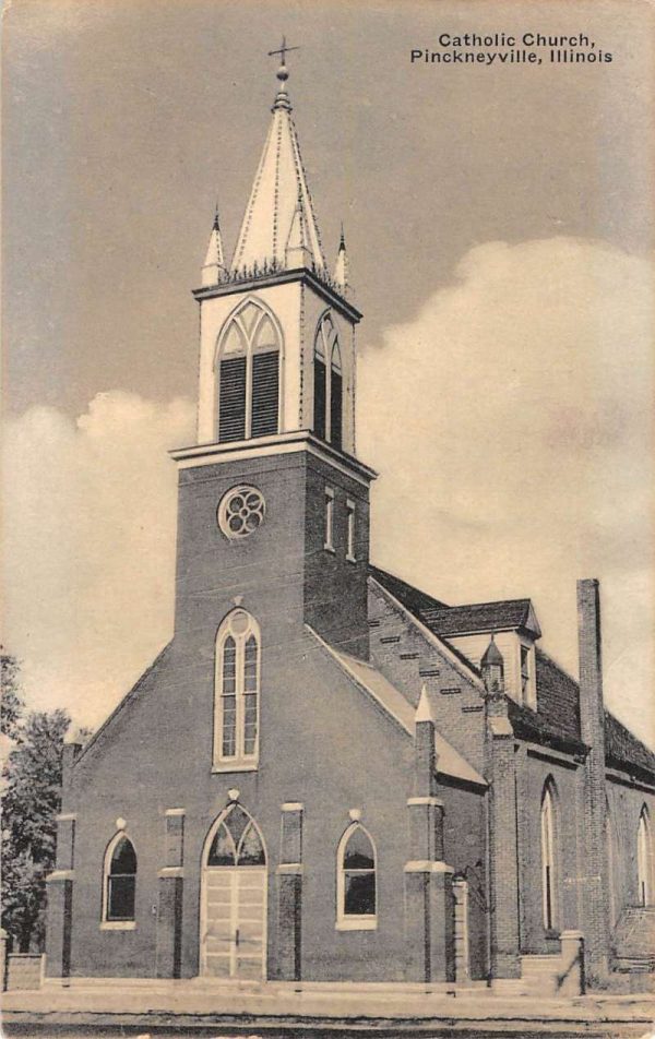 Pinckneyville Illinois Catholic Church Street View Antique Postcard K104464