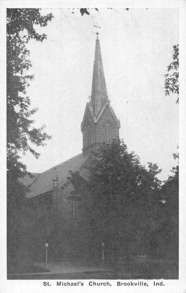 Brookville Indiana St Michaels Church Street View Antique Postcard K104466