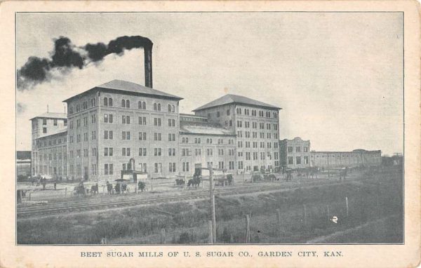 Garden City Kansas Sugar Beet Factory Birdseye View Antique Postcard K104529