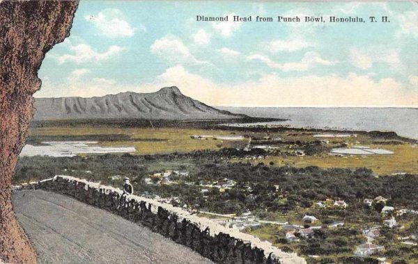 Honolulu Hawaii Diamond Head from Punch Bowl Scenic View Antique Postcard J79944