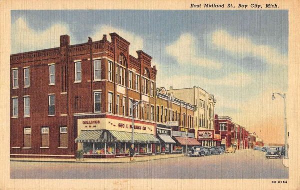 Bay City Michigan East Midland Street Scene Antique Postcard K104683