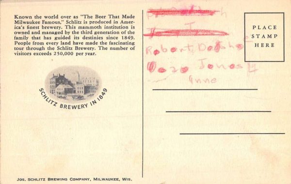 Milwaukee Wisconsin Schlitz Beer Co Birdseye View Antique Postcard K104747 - Image 2