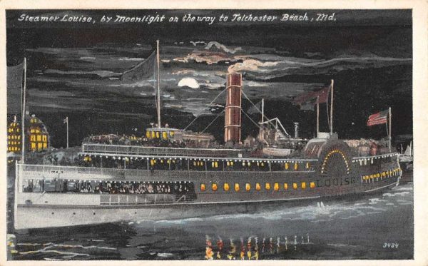 Tolchester Beach Maryland Steamer Louise Moonlight Antique Postcard K104752