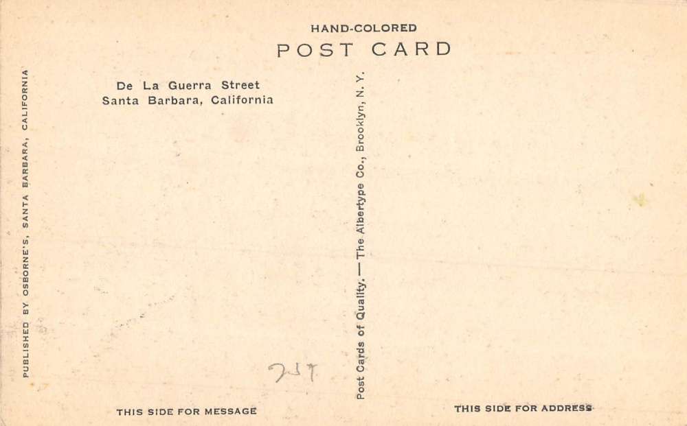 Santa Barbara California De La Guerra Street Scene Antique Postcard K104767 - Image 2