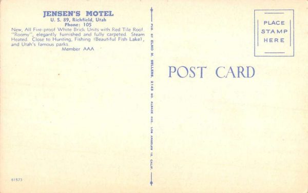 Richfield Utah Jensens Motel Street View Antique Postcard K104812 - Image 2