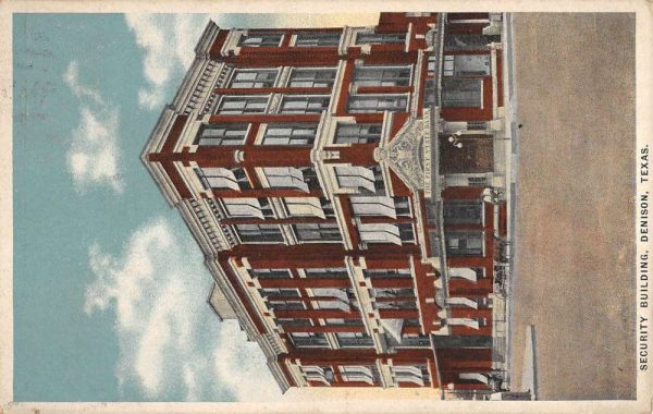 Denison Texas Security Building Street View Antique Postcard K104813