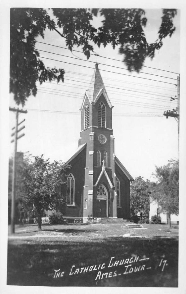 Ames Iowa Catholic Church Real Photo Antique Postcard K104929
