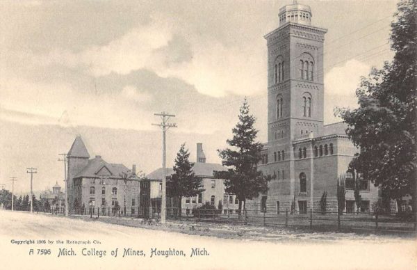 Houghton Michigan College Of Mines Street View Antique Postcard K104934