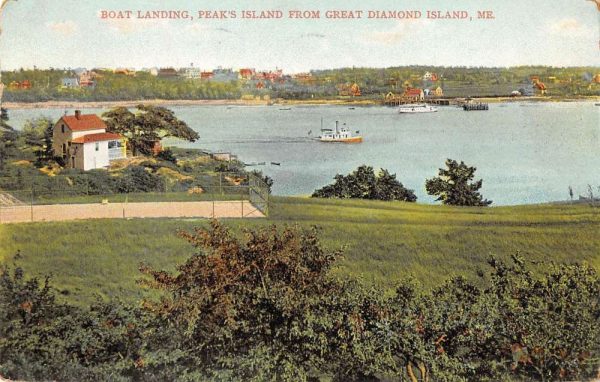 Peak's Island Maine boat landing from Great Diamond Island antique pc Z50219