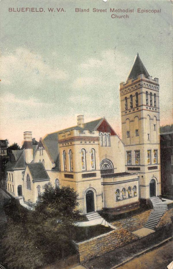 Bluefield West Virginia aerial view Methodist Episcopal Church antique pc Z50241