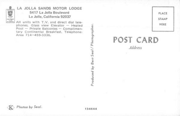 La Jolla California Sands Motor Lodge Hotel Swimming Pool Postcard J79970 - Image 2