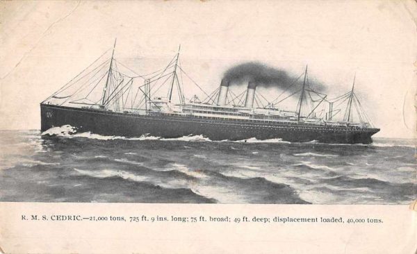 RMS Cedric Steamer Ship at Sea Antique Postcard J80029