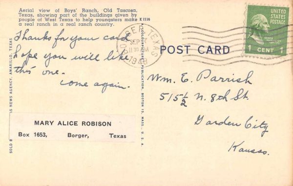 Amarillo Texas Old Tascosa Boys' Ranch Aerial View Antique Postcard J80084 - Image 2