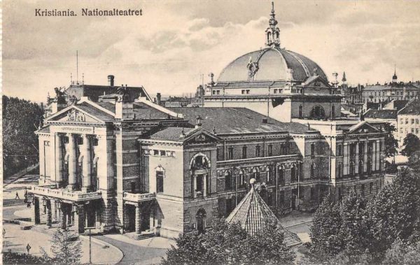 Kristiania Norway Nationalteatret Theatre Exterior Antique Postcard J80105