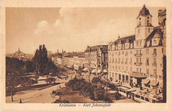 Kristiania Norway Karl Johansgade Exterior View Antique Postcard J80106