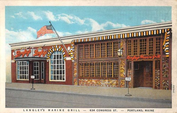 Portland Maine Langleys Marine Grill Street View Antique Postcard K104956
