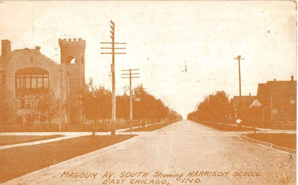 Chicago Indiana Harrison School Street View Antique Postcard K104960