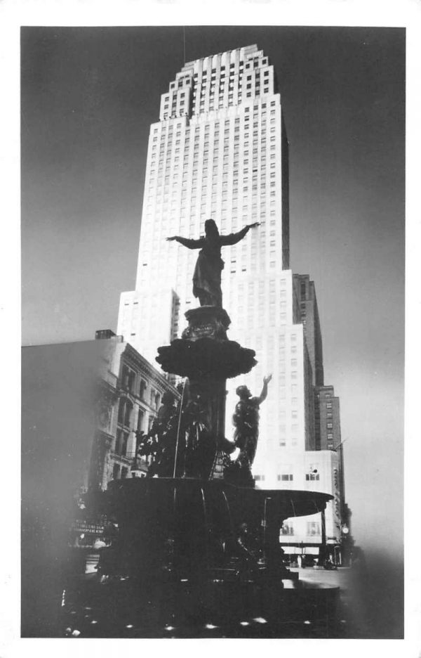 Cincinatti Ohio Carew Tower and Fountain Real Photo Vintage Postcard J80199