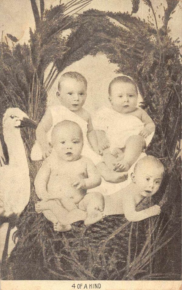 "4 of a Kind" Babies with Stork Antique Postcard J80306