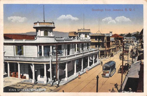 Kingston Jamaica King Street Trolley Antique Postcard J80353