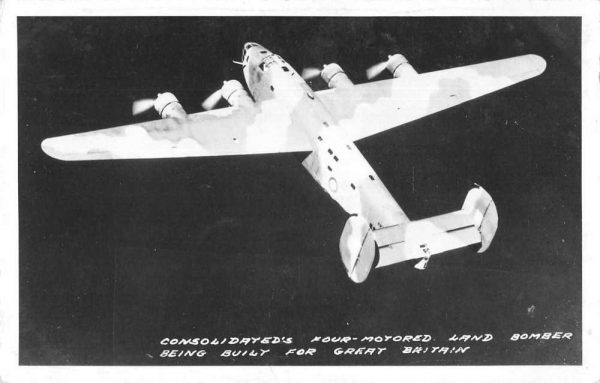 Consolidated Airplane Bomber Great Britain Real Photo Antique Postcard J80383