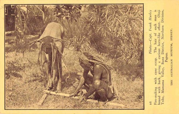 Buna Papua Oinji Tribe Fire Making Antique Postcard J80400