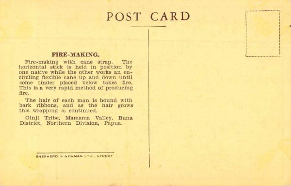 Buna Papua Oinji Tribe Fire Making Antique Postcard J80400 - Image 2
