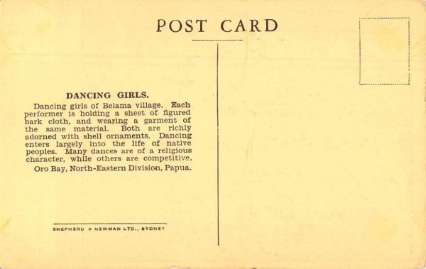 Beiama Village Papua Oro Bay Dancing Girls Antique Postcard J80401 - Image 2