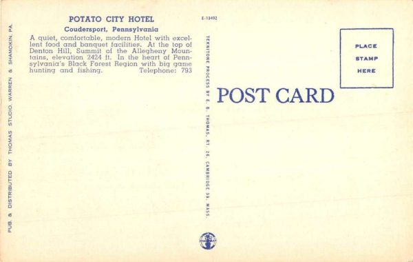 Galeton Pennsylvania Potato City Hotel Street View Antique Postcard K105061 - Image 2